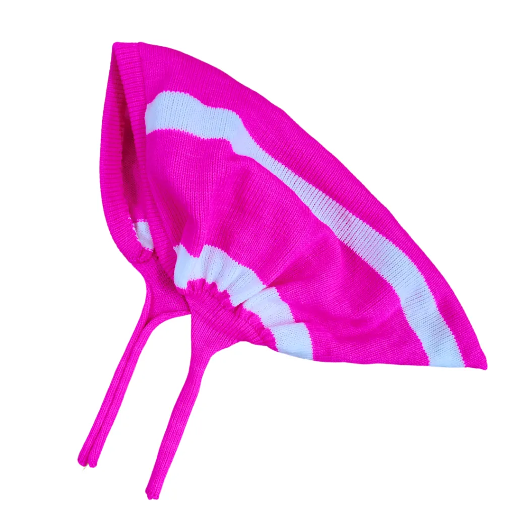 Pink Bou Tupi with White Stripes for Women – Free Size Winter Cap - View 3 of 5 - Premium wool sweater