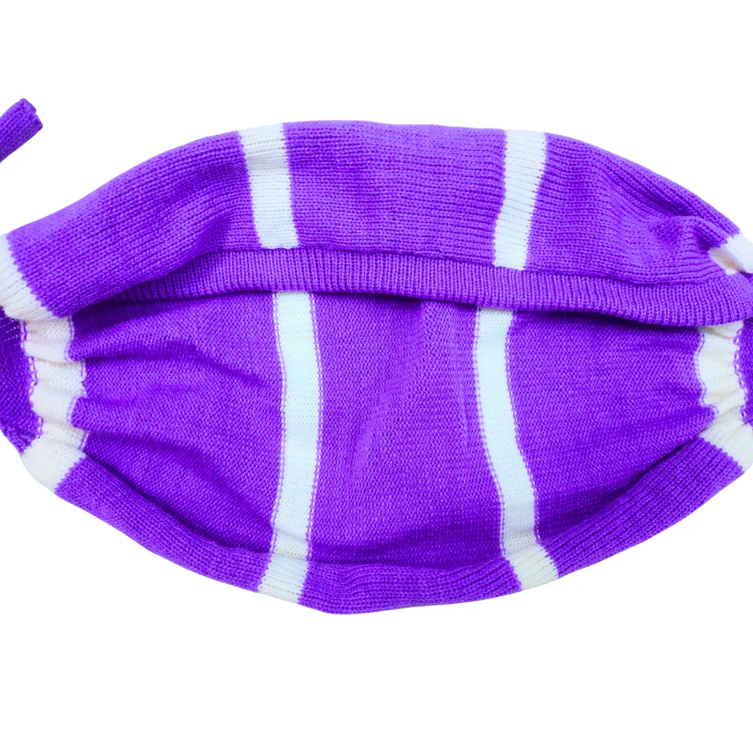 Purple and White Stripe Hand-Knitted bou tupi - View 2 of 5 - Premium wool sweater