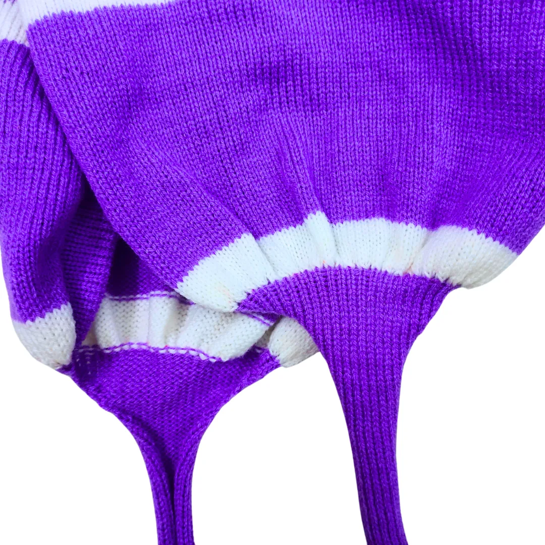 Purple and White Stripe Hand-Knitted bou tupi - View 3 of 5 - Premium wool sweater