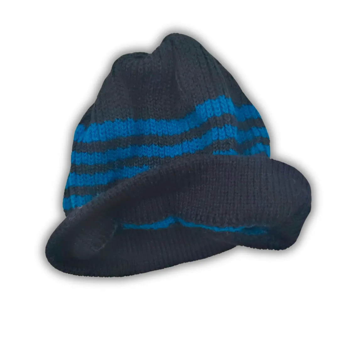 Black and Blue Striped Winter Cap – Design for Men - View 2 of 3 - Premium wool sweater