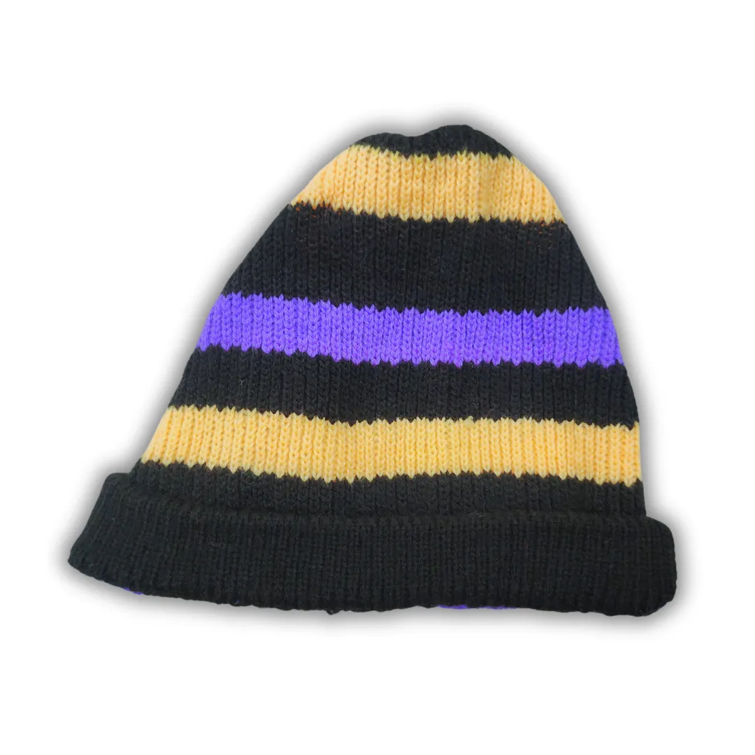 Black Yellow and Purple Winter Cap Hat Unisex Design for Men - View 3 of 3 - Premium wool sweater