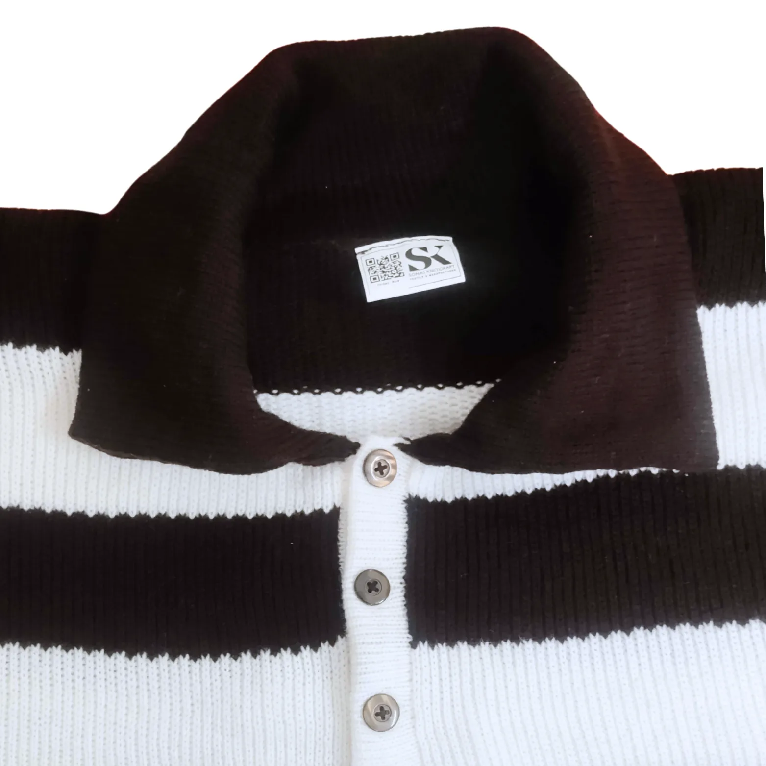 Dark Brown and White Stripe Spread Collar Sweater - View 4 of 8 - Premium wool sweater