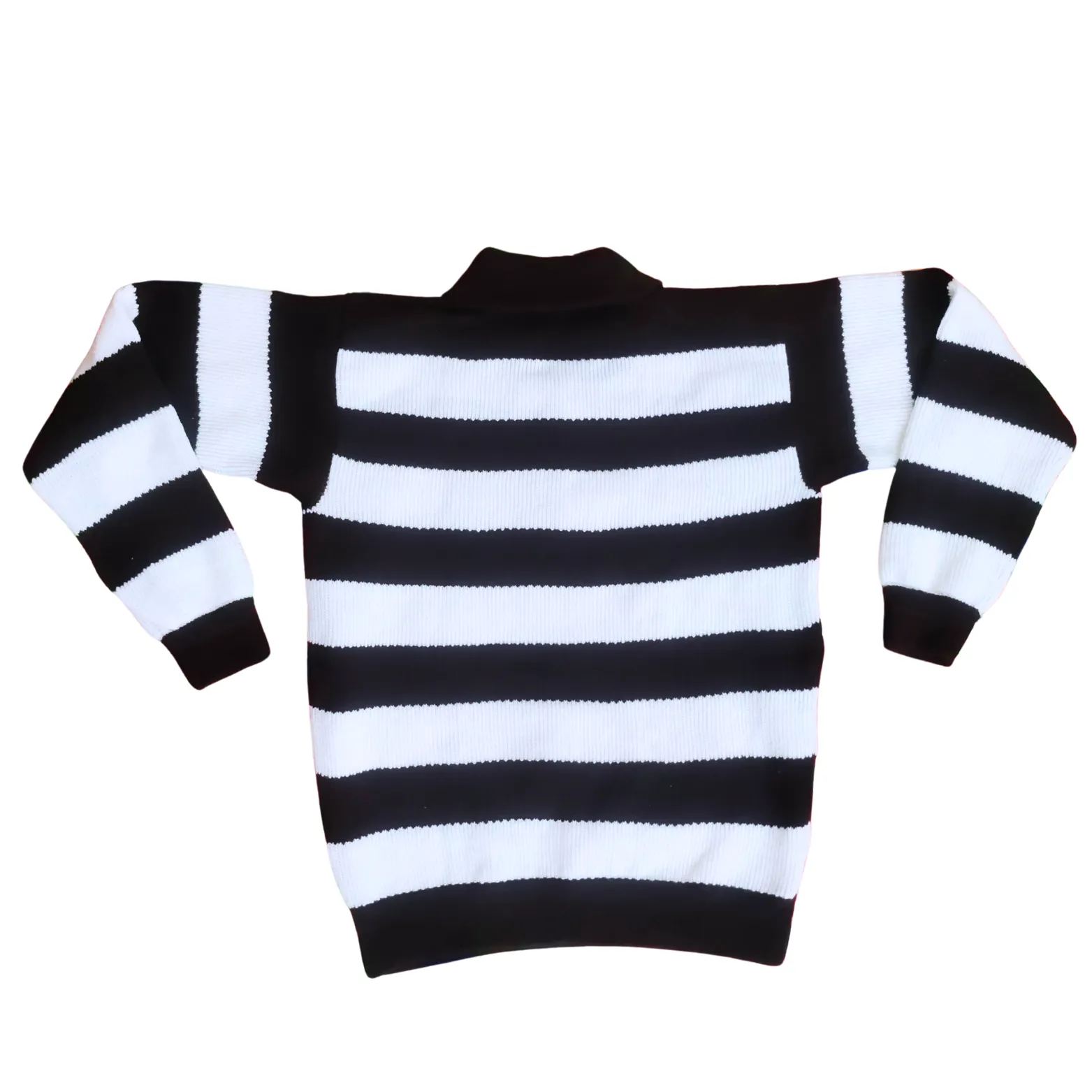 Dark Brown and White Stripe Spread Collar Sweater - View 6 of 8 - Premium wool sweater