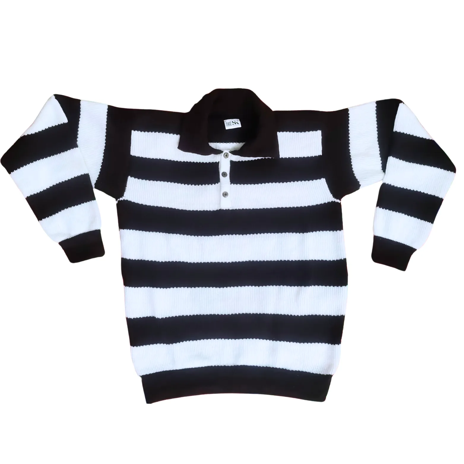 Dark Brown and White Stripe Spread Collar Sweater - View 2 of 8 - Premium wool sweater