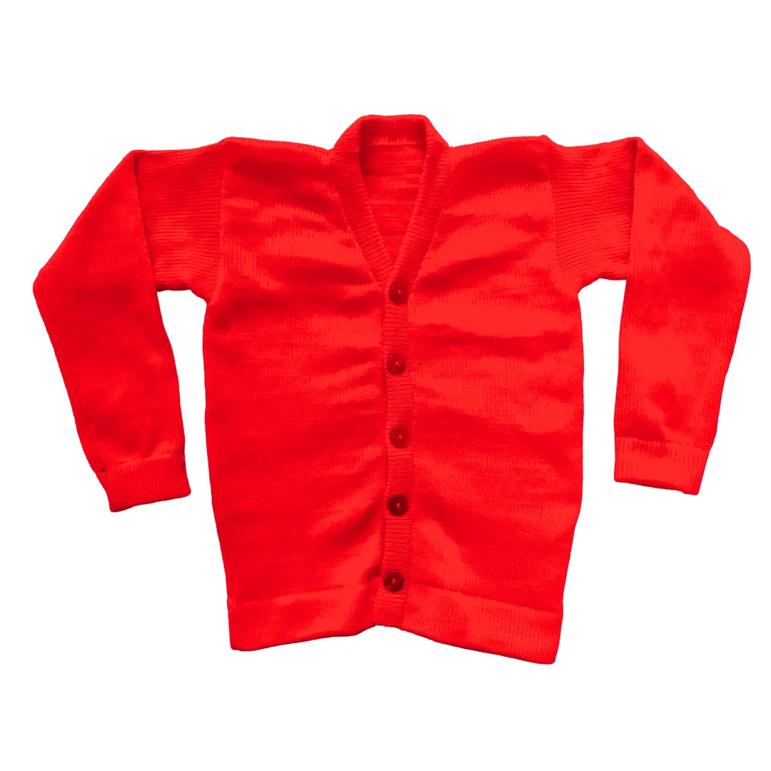 Solid Bright Red Buttoned School Uniform Sweater for Girls 2026 - View 2 of 8 - Premium wool sweater