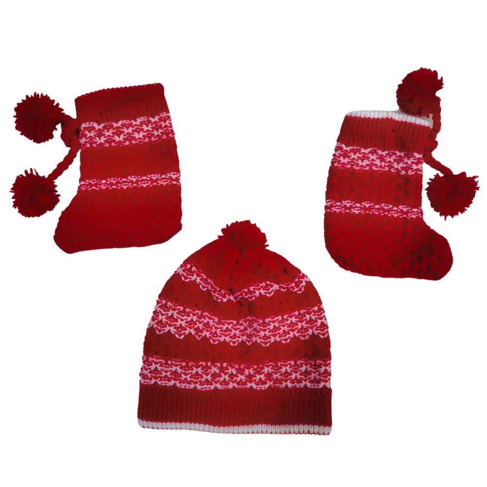 Red Baby Winter Set: Woolen Frock, Lower, Cap & Socks by Sonai Knitcraft (0-24 Months) - View 4 of 4 - Premium wool sweater