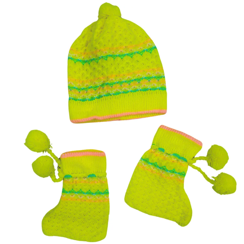 2026 Lemon Baby Girl Woolen Set - Handmade Knitted Frock, Cap & Booties | Unisex Newborn Outfit - View 4 of 4 - Premium wool sweater