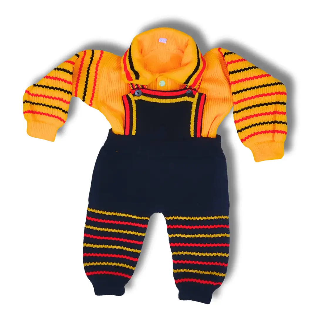 Baby Boys & Girls Woolen Dungaree Set - Warm Winter Top & Bottom Full Suit in Yellow, Black, Red - View 3 of 6 - Premium wool sweater