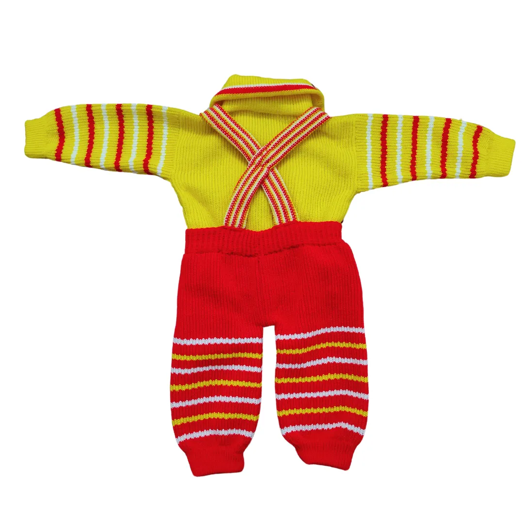 Unisex Toddler Woolen Dungaree Set | Warm Yellow & Red Knitted Winter Wear - View 5 of 6 - Premium wool sweater