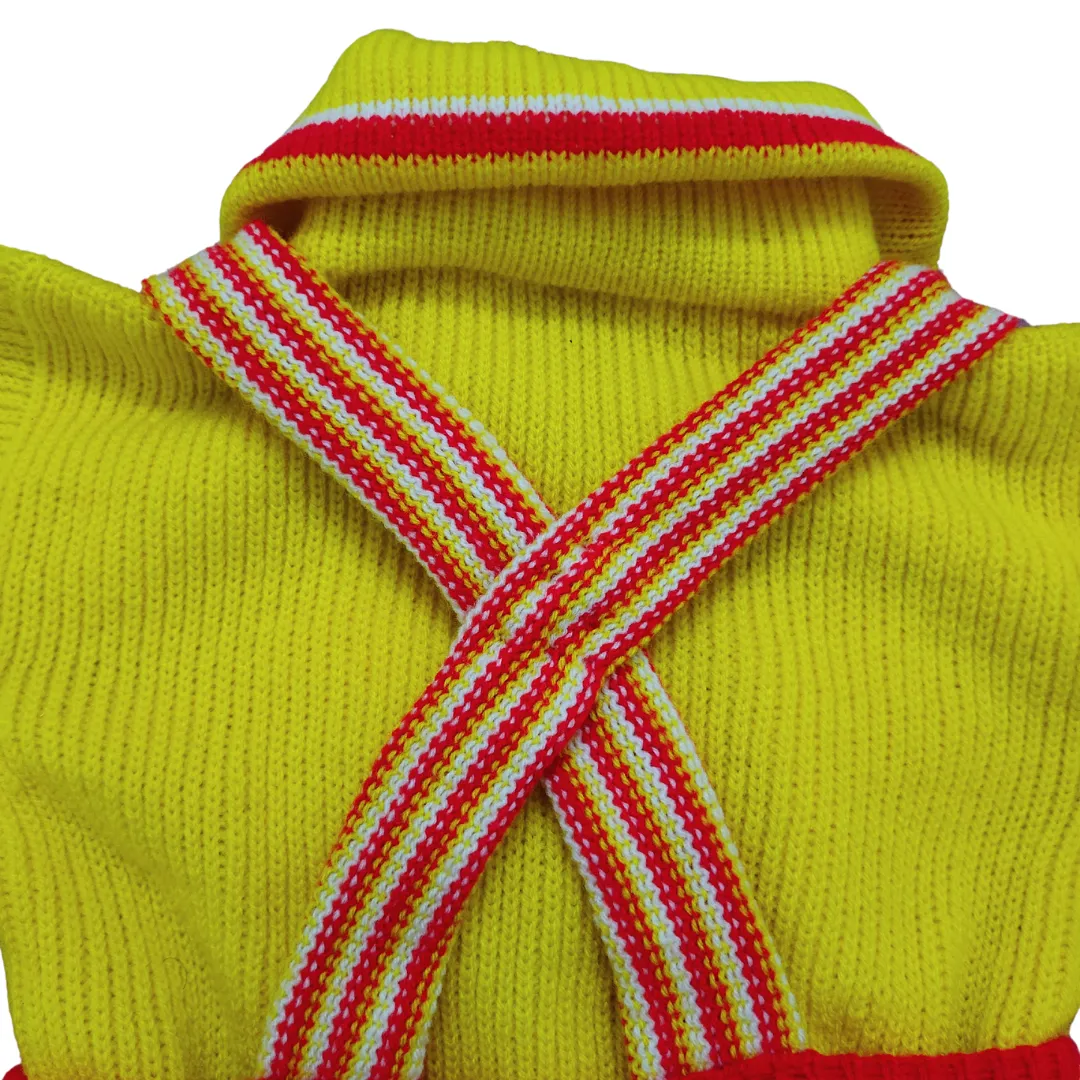 Unisex Toddler Woolen Dungaree Set | Warm Yellow & Red Knitted Winter Wear - View 4 of 6 - Premium wool sweater