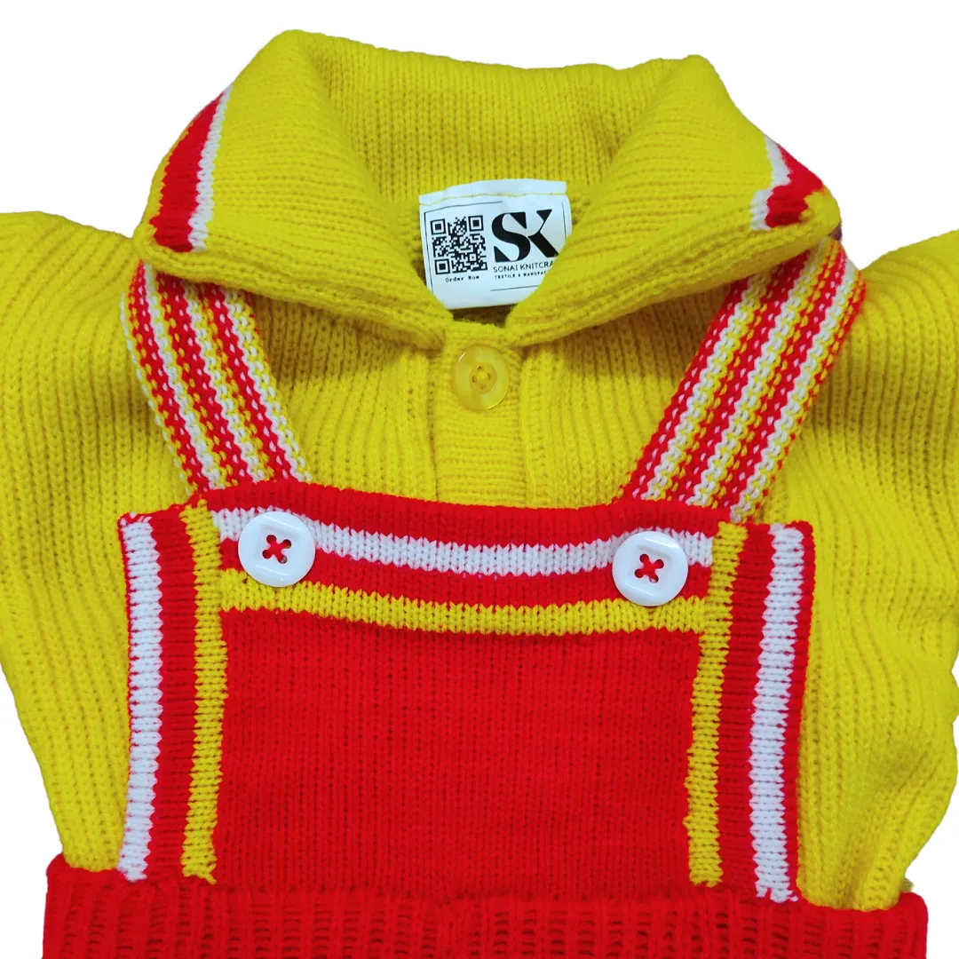 Unisex Toddler Woolen Dungaree Set | Warm Yellow & Red Knitted Winter Wear - View 6 of 6 - Premium wool sweater