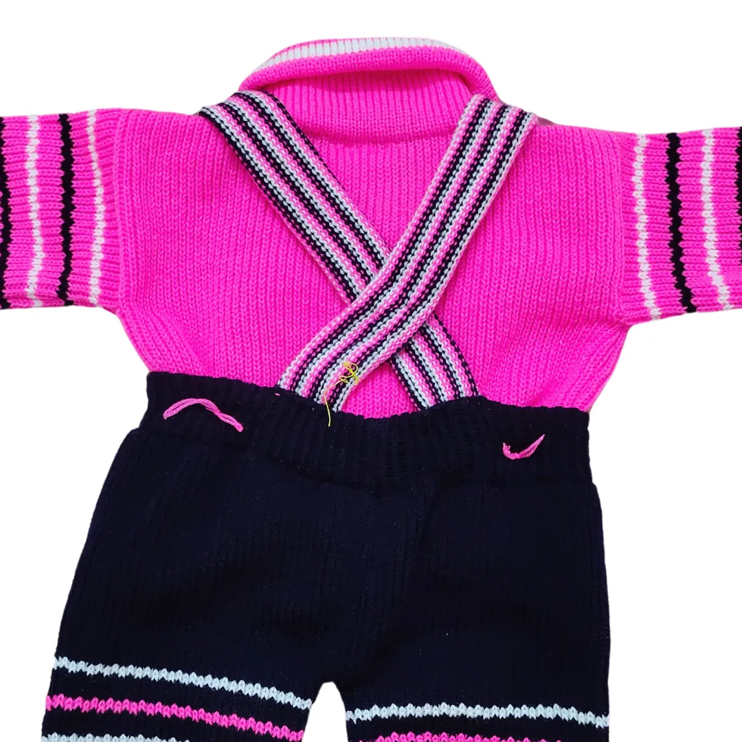 Trendy Pink & Black Woolen Dungaree Set for Babies | Premium Knit Winter Outfit (0-2 Years) - View 6 of 7 - Premium wool sweater
