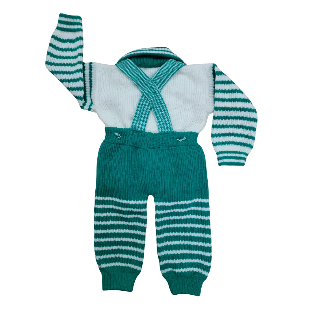 Unisex Toddler Woolen Dungaree Set | Stylish Green & White Knitted Winter Wear - View 8 of 8 - Premium wool sweater