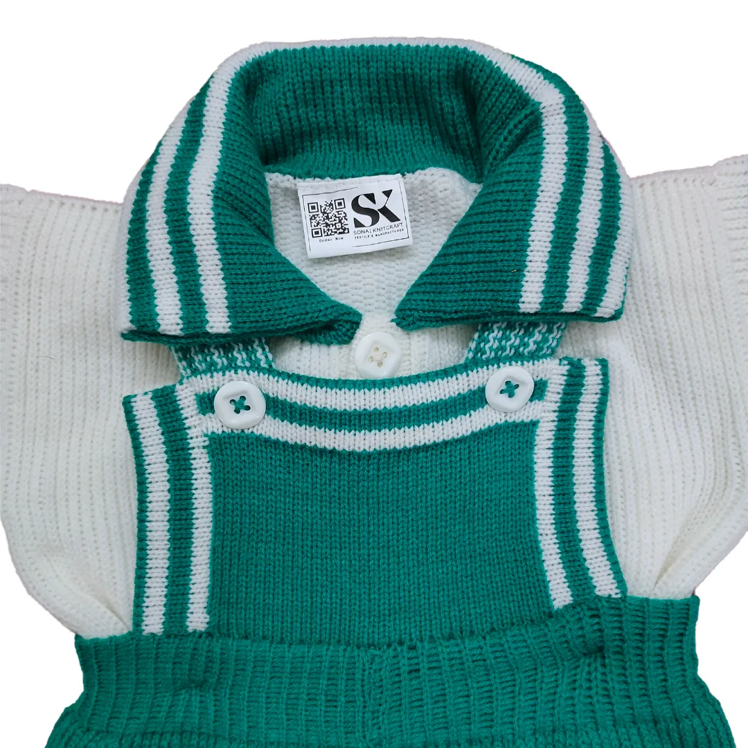 Unisex Toddler Woolen Dungaree Set | Stylish Green & White Knitted Winter Wear - View 4 of 8 - Premium wool sweater