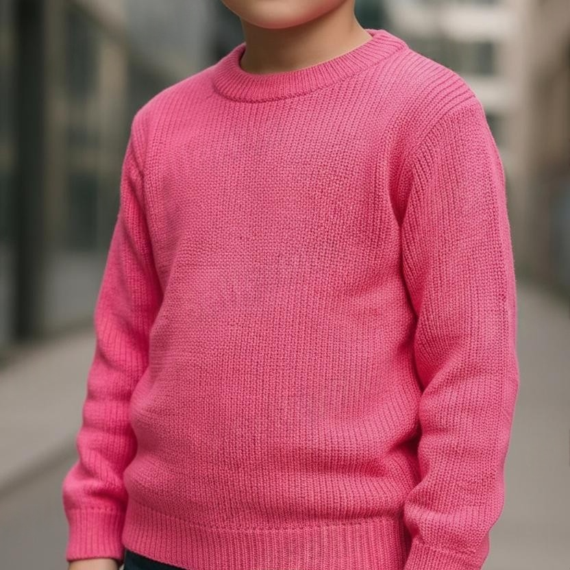 Classic Round Neck Sweater for Boys - Soft Pink School Uniform Essential - View 2 of 4 - Premium wool sweater