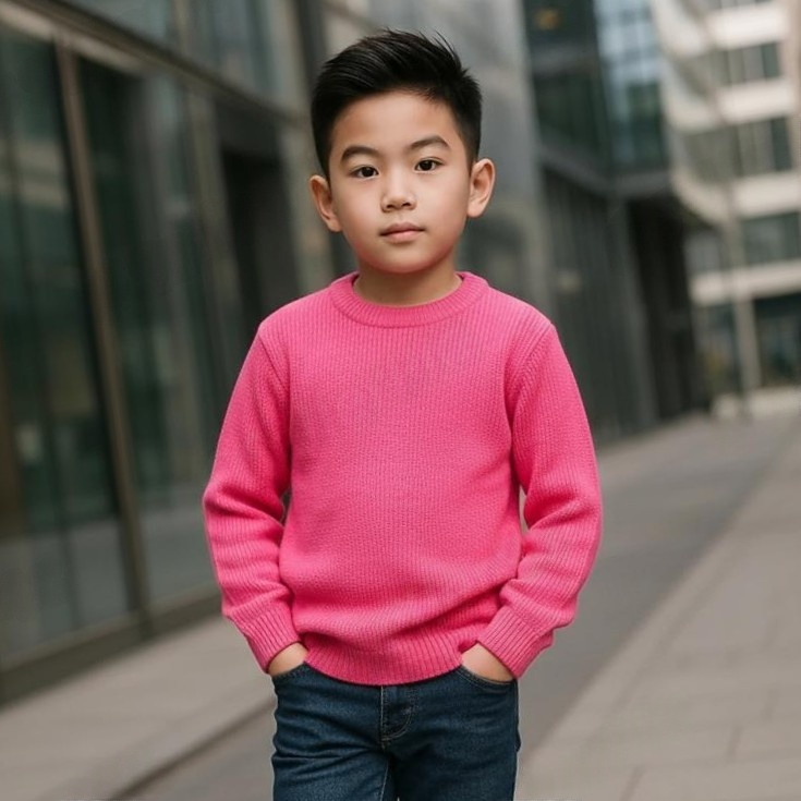 Classic Round Neck Sweater for Boys - Soft Pink School Uniform Essential - View 3 of 4 - Premium wool sweater