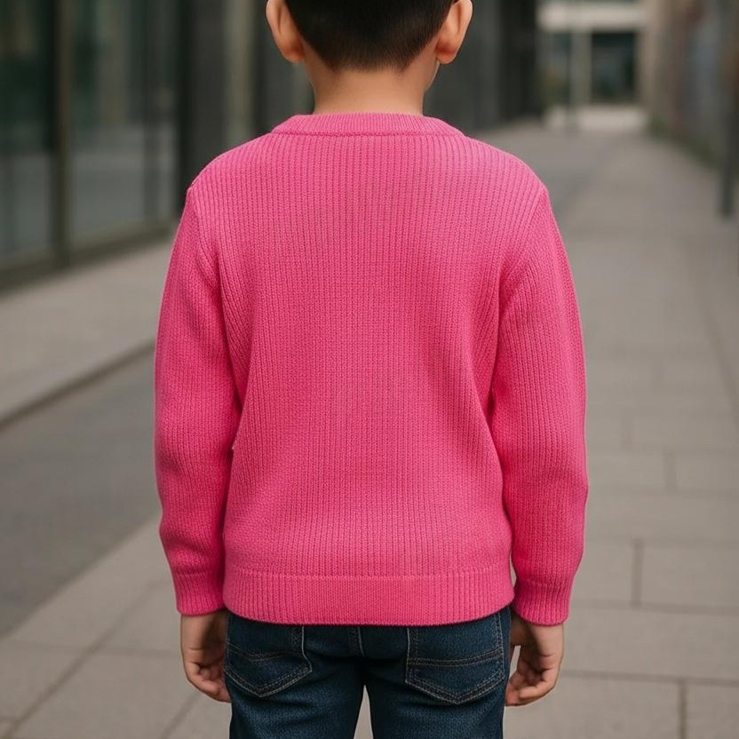 Classic Round Neck Sweater for Boys - Soft Pink School Uniform Essential - View 4 of 4 - Premium wool sweater