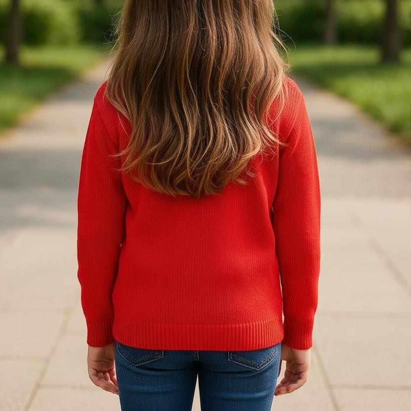 Solid Bright Red Buttoned School Uniform Sweater for Girls 2026 - View 7 of 8 - Premium wool sweater