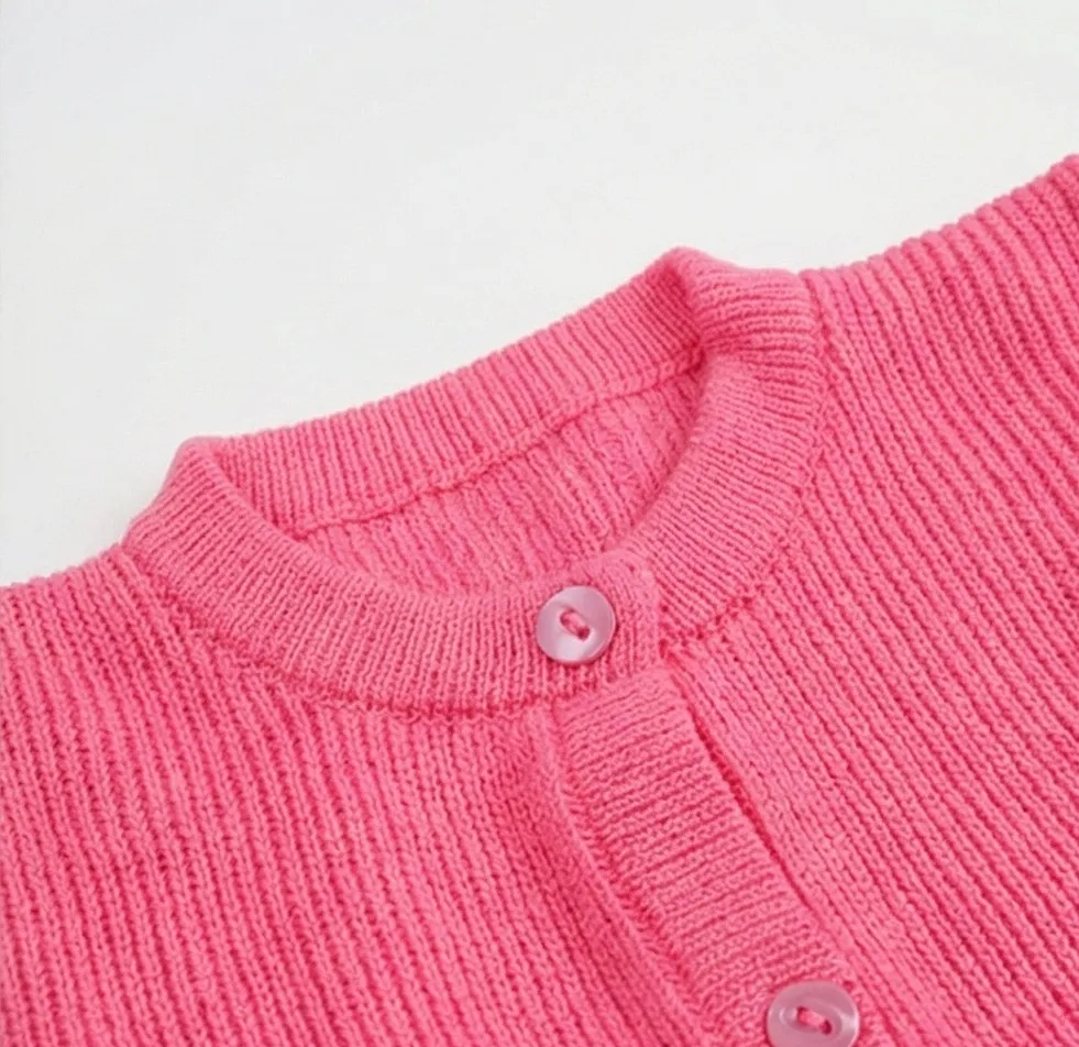 Girls Pink Button Front Cardigan | Soft Knit Sweater for School & Casual Wear - View 6 of 8 - Premium wool sweater