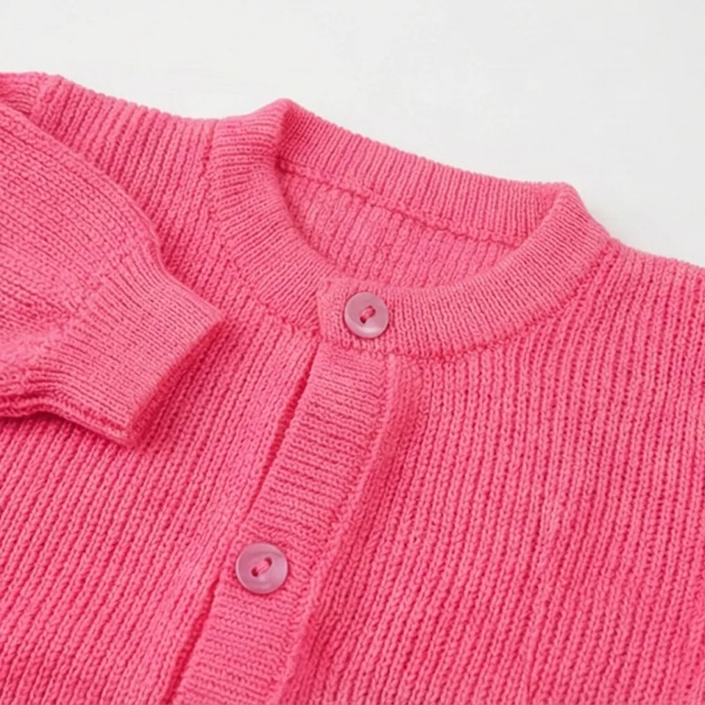Girls Pink Button Front Cardigan | Soft Knit Sweater for School & Casual Wear - View 4 of 8 - Premium wool sweater