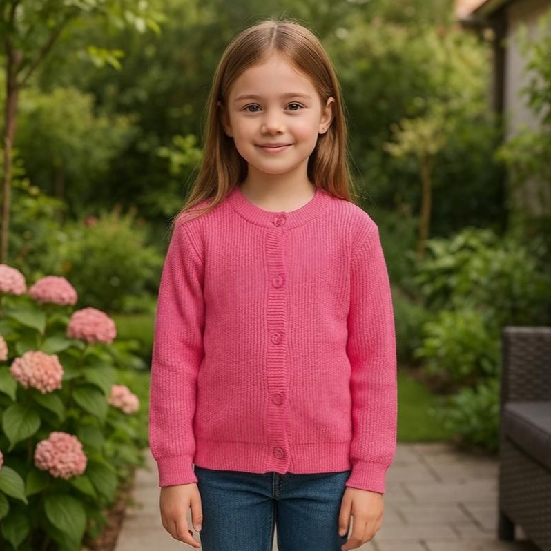 Girls Pink Button Front Cardigan | Soft Knit Sweater for School & Casual Wear - Premium wool sweater from Sonai Knitcraft. Buy winter sweaters online.