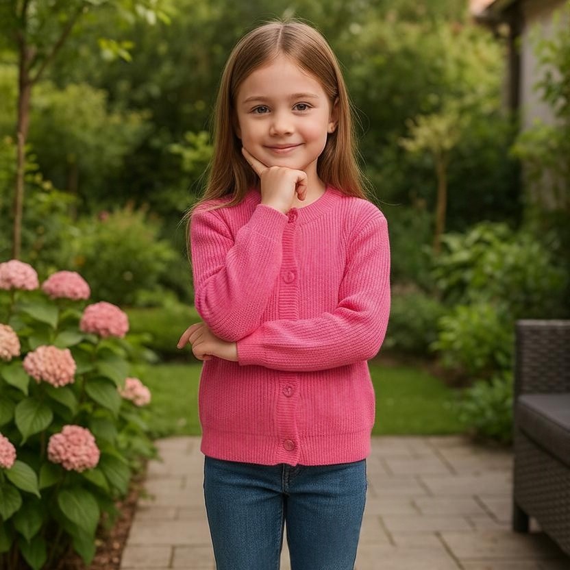 Girls Pink Button Front Cardigan | Soft Knit Sweater for School & Casual Wear - View 7 of 8 - Premium wool sweater