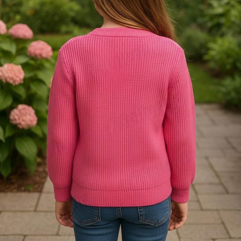 Girls Pink Button Front Cardigan | Soft Knit Sweater for School & Casual Wear - View 5 of 8 - Premium wool sweater