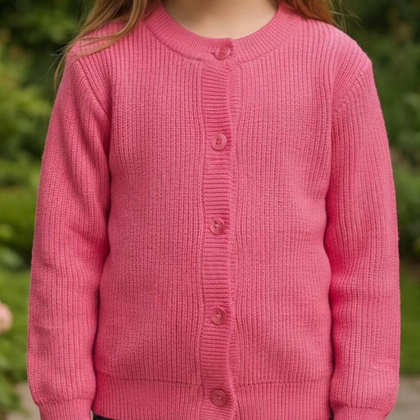 Girls Pink Button Front Cardigan | Soft Knit Sweater for School & Casual Wear - View 3 of 8 - Premium wool sweater