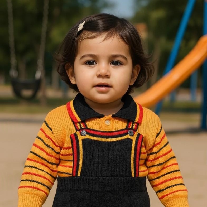 Baby Boys & Girls Woolen Dungaree Set - Warm Winter Top & Bottom Full Suit in Yellow, Black, Red - View 6 of 6 - Premium wool sweater