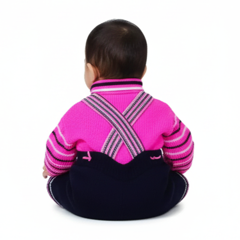 Trendy Pink & Black Woolen Dungaree Set for Babies | Premium Knit Winter Outfit (0-2 Years) - View 5 of 7 - Premium wool sweater