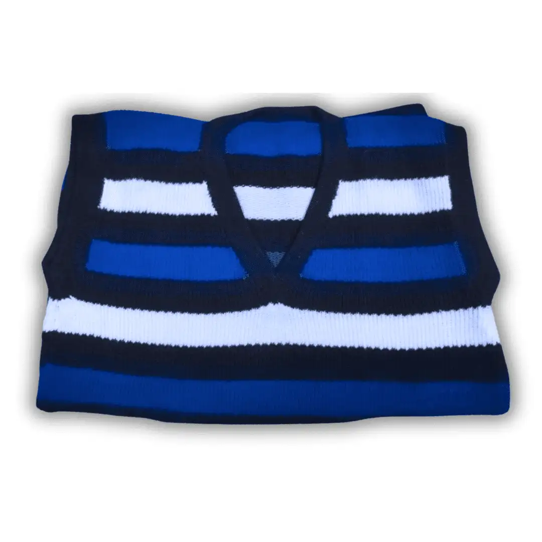 Blue, Black & White Retro Stripe Sweater Vest for Men - View 5 of 5 - Premium wool sweater