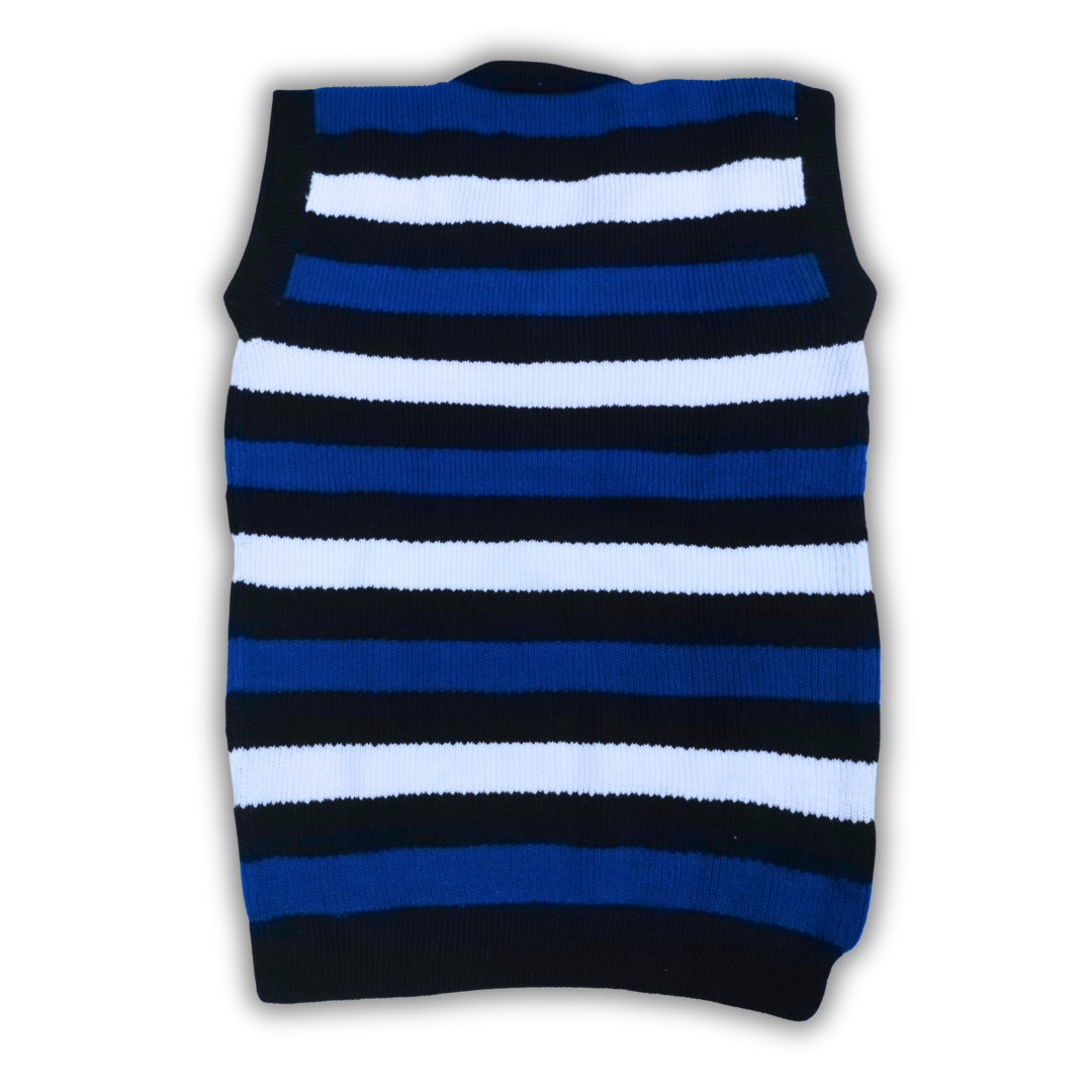 Blue, Black & White Retro Stripe Sweater Vest for Men - View 4 of 5 - Premium wool sweater