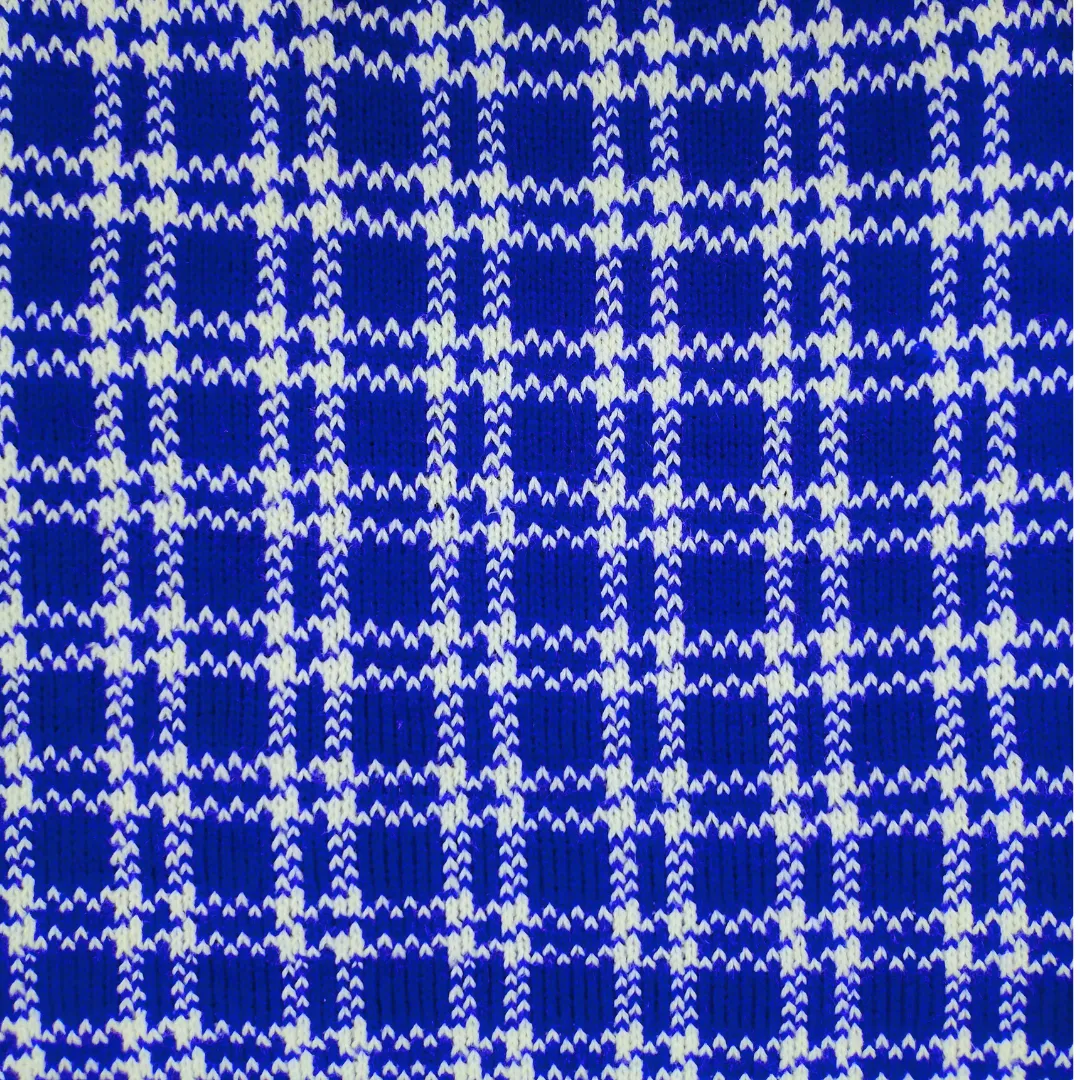 Men's Blue & White Checkered Crew Neck Sweater - Classic Knitwear Jumper - View 5 of 5 - Premium wool sweater