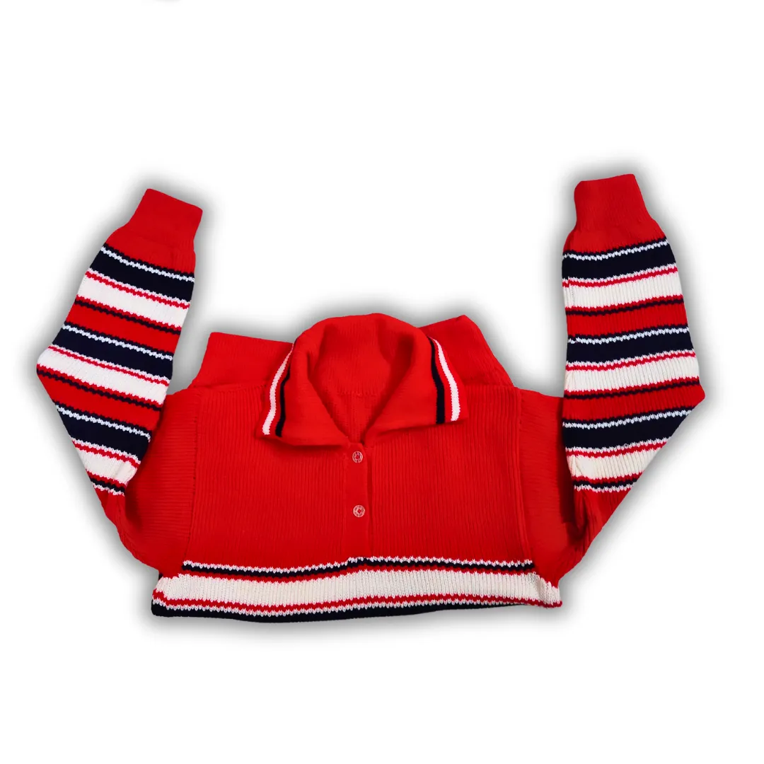 Solid Red Horizontal Black White Spread Neck Pullover Full Sleeve Cotton T-Shirt Pattern Wool Sweater for Men - View 4 of 5 - Premium wool sweater