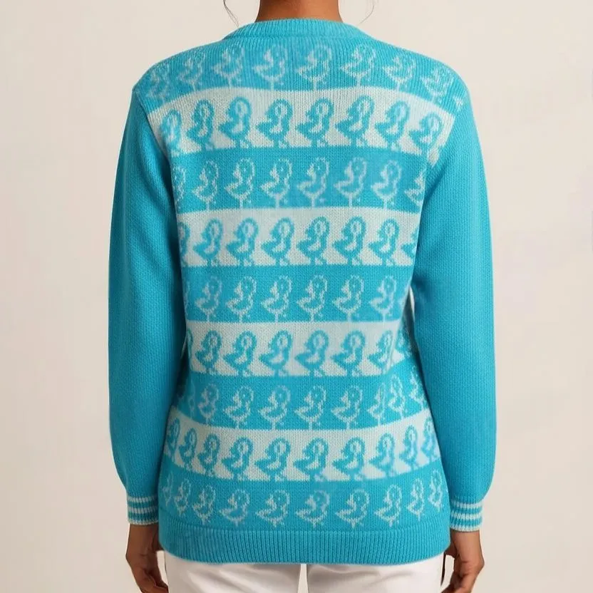 Adorable Aqua Blue & White Duck Printed Cardigan for Girls – A Must-Have for Winter 2026 - View 3 of 7 - Premium wool sweater