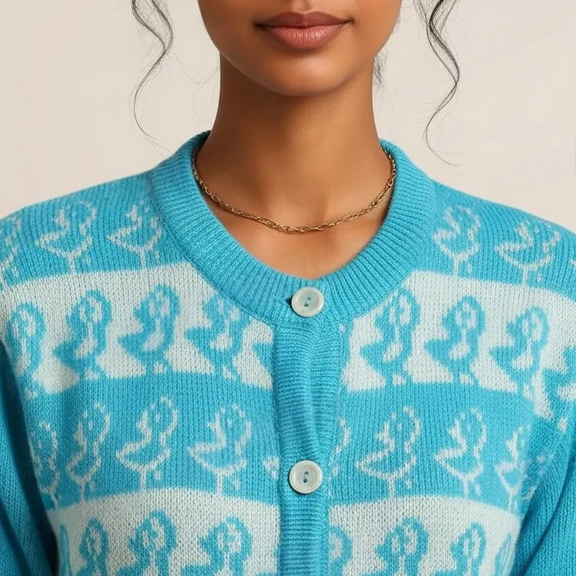 Adorable Aqua Blue & White Duck Printed Cardigan for Girls – A Must-Have for Winter 2026 - View 5 of 7 - Premium wool sweater