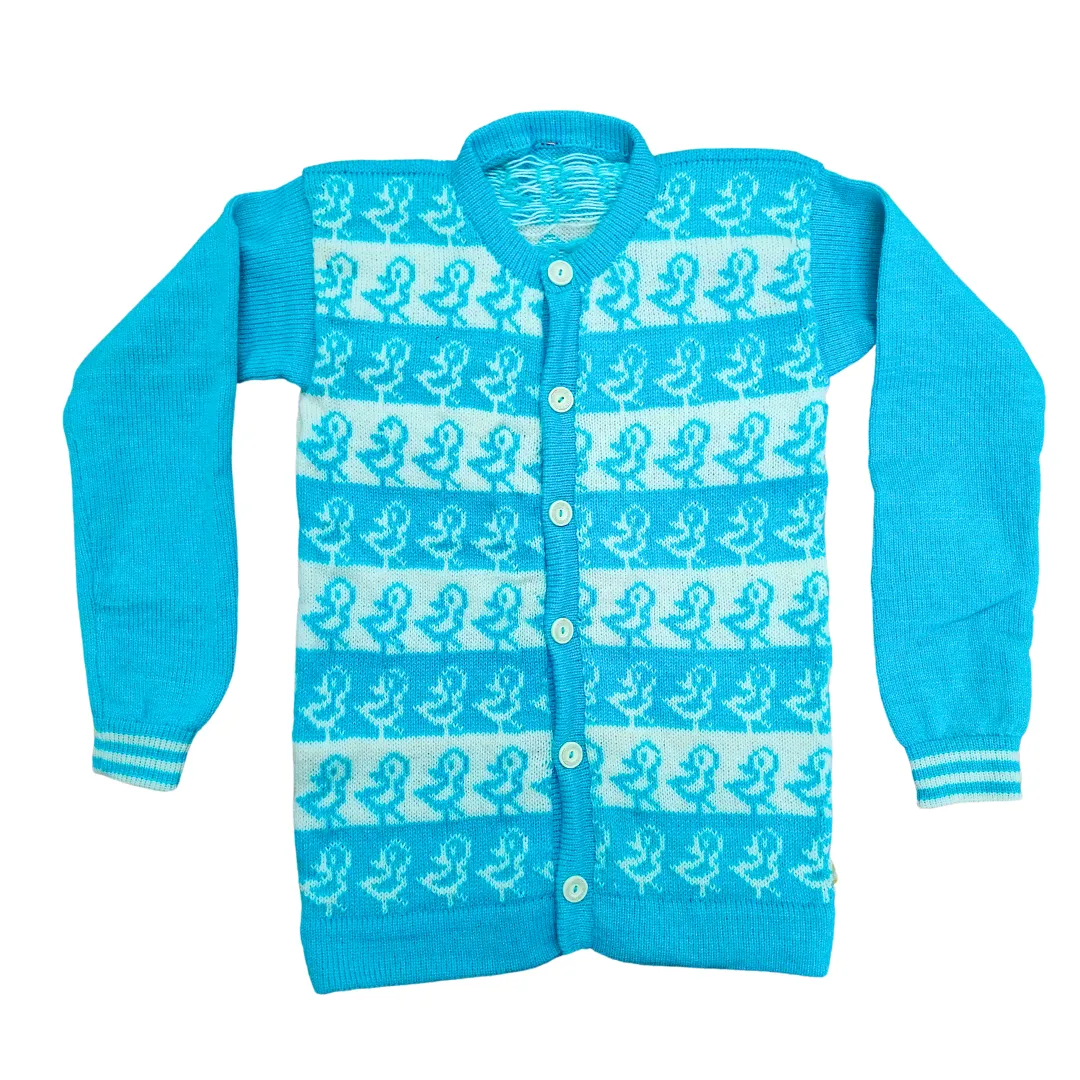 Adorable Aqua Blue & White Duck Printed Cardigan for Girls – A Must-Have for Winter 2026 - View 2 of 7 - Premium wool sweater