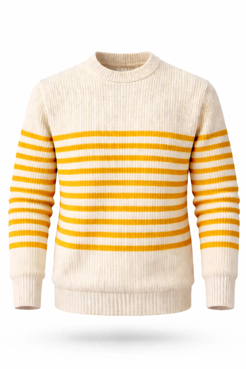 Cream Off White with Yellow Stripes Premium Sweater for Men - View 5 of 8 - Premium wool sweater