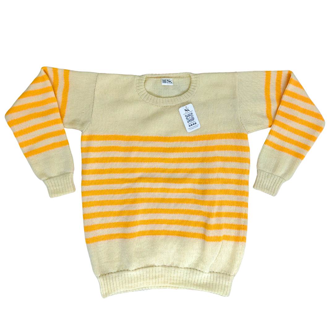 Cream Off White with Yellow Stripes Premium Sweater for Men - View 2 of 8 - Premium wool sweater