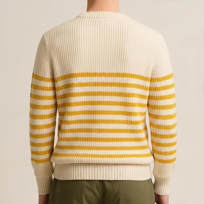 Cream Off White with Yellow Stripes Premium Sweater for Men - View 7 of 8 - Premium wool sweater