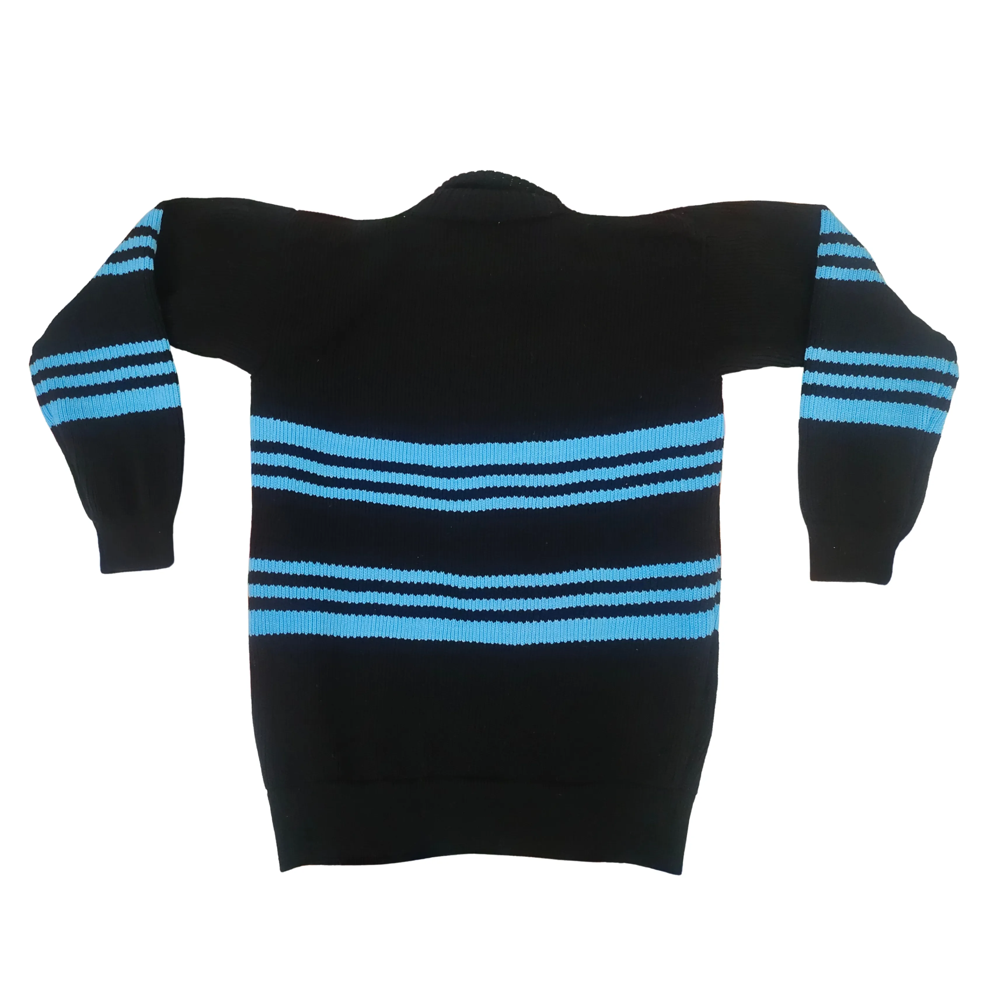 Solid Black Horizontal Indigo Blue Pattern Turtle Neck Pullover Full Sleeve Cotton Wool Sweater for Men - View 5 of 6 - Premium wool sweater