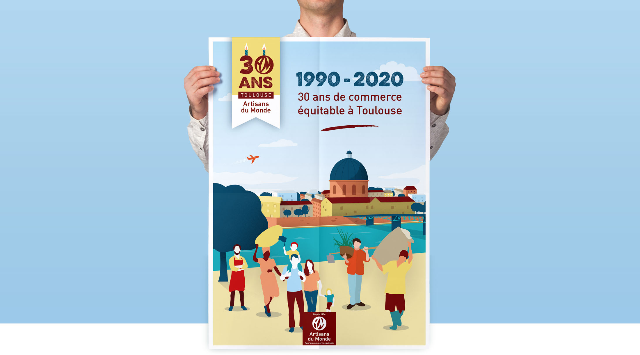 Affiche illustration pour les 30 ans de l'association Artisans du Monde Toulouse