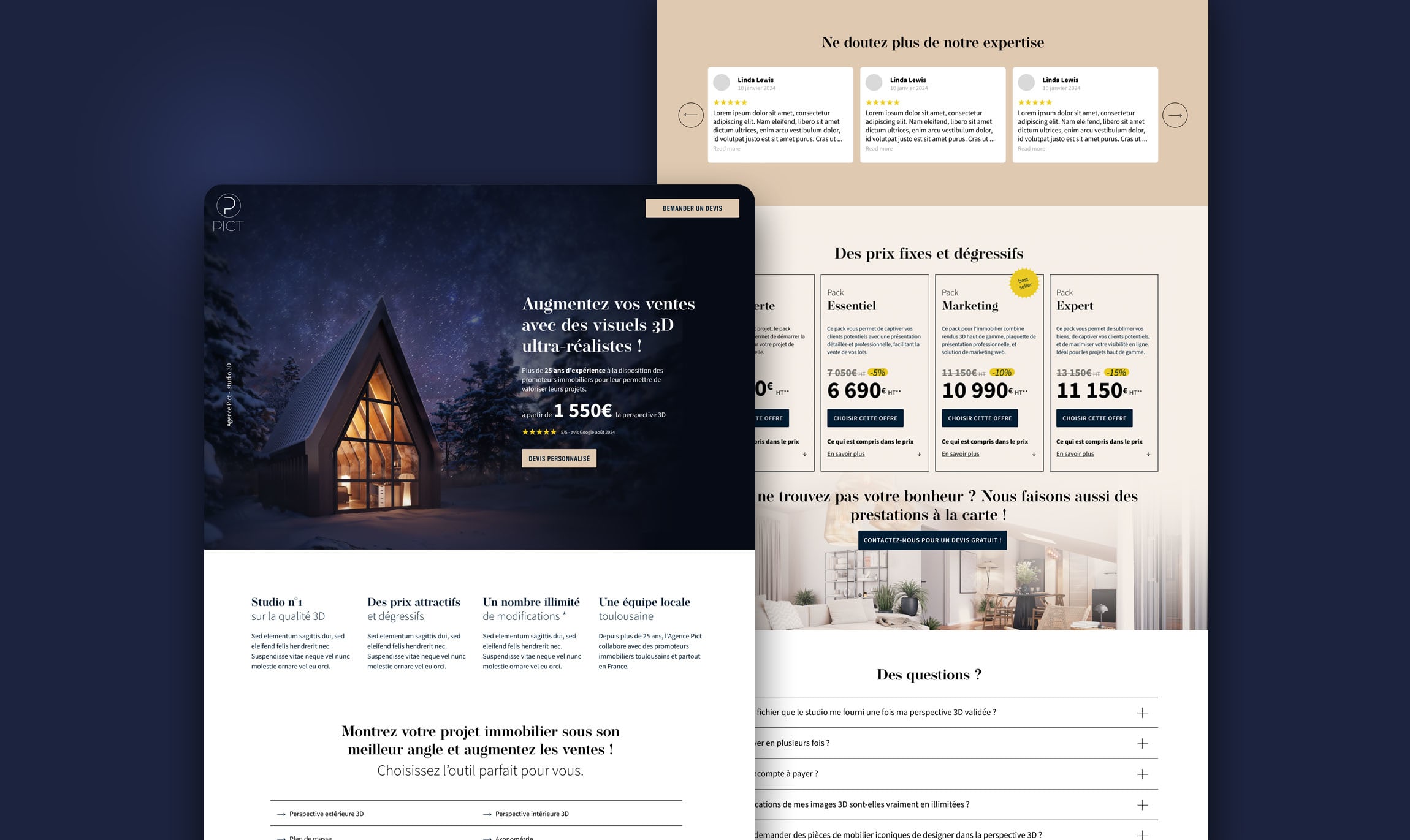 design de la page d'atterissage avec tarifs