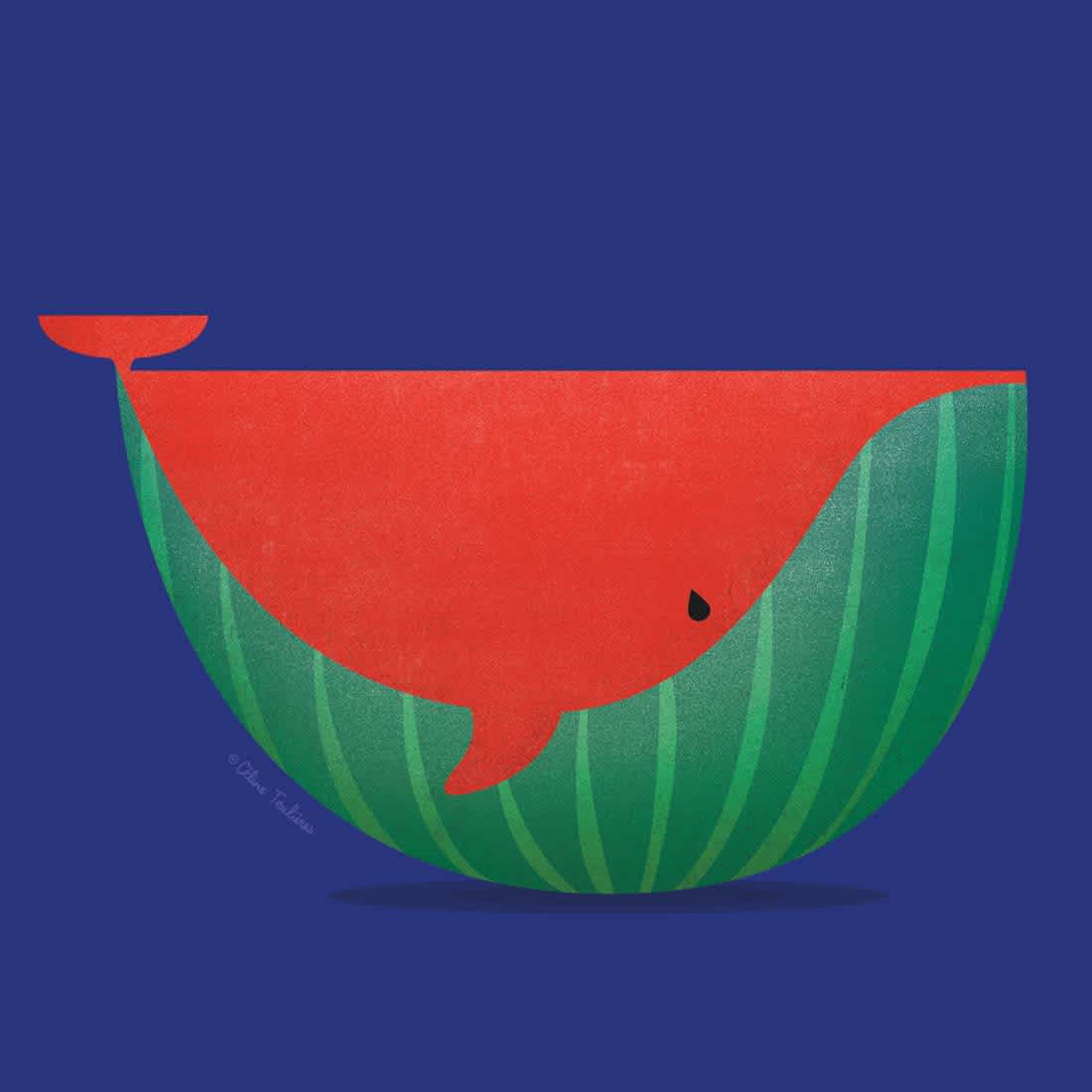 Waterwhalon, l'illustration d'une pasteque-baleine