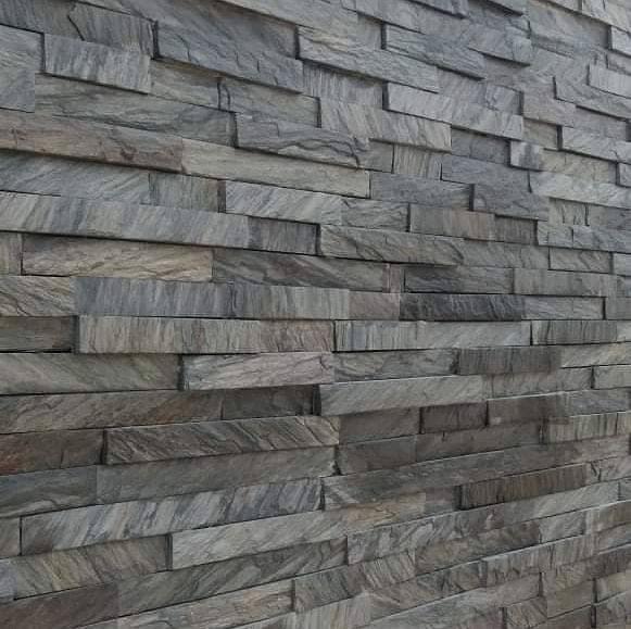 Clôture en Pierre Quartzite Grise Empilée - Quartzite Gris-Brun en Plaquettes Empilées