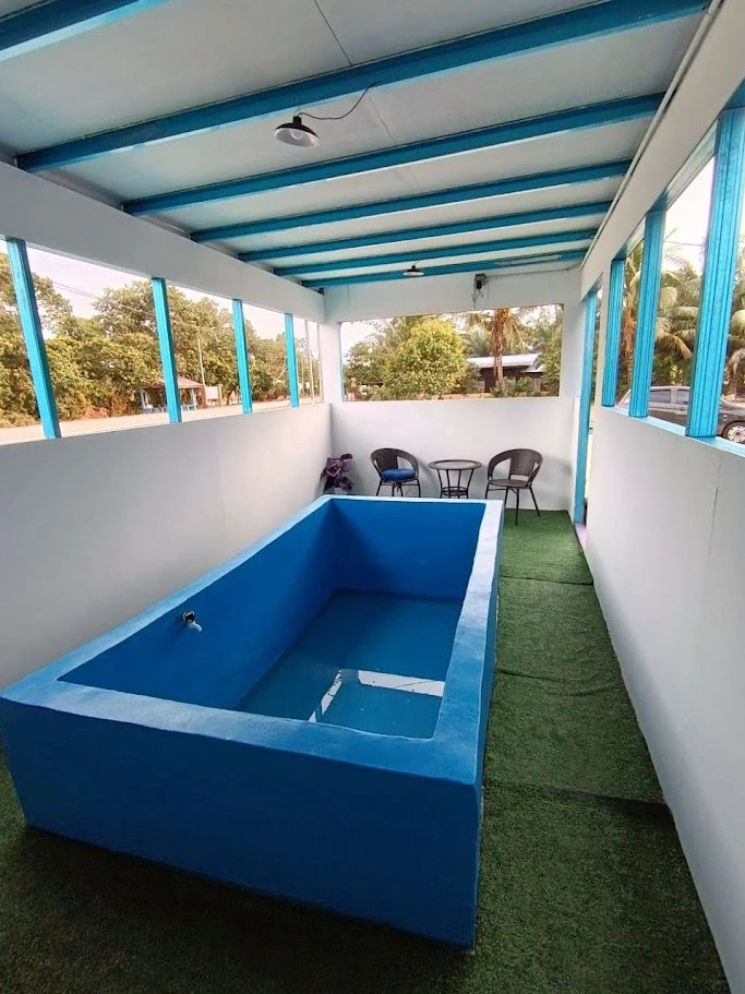 Kanak-kanak mandi di private pool Comic Bus