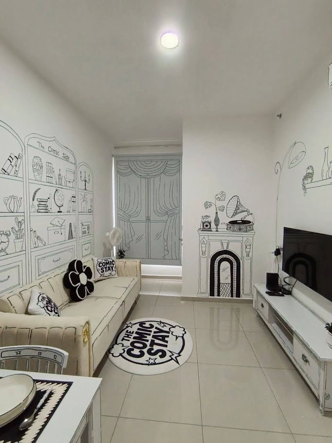Ruang tamu 2D komik homestay Shah Alam