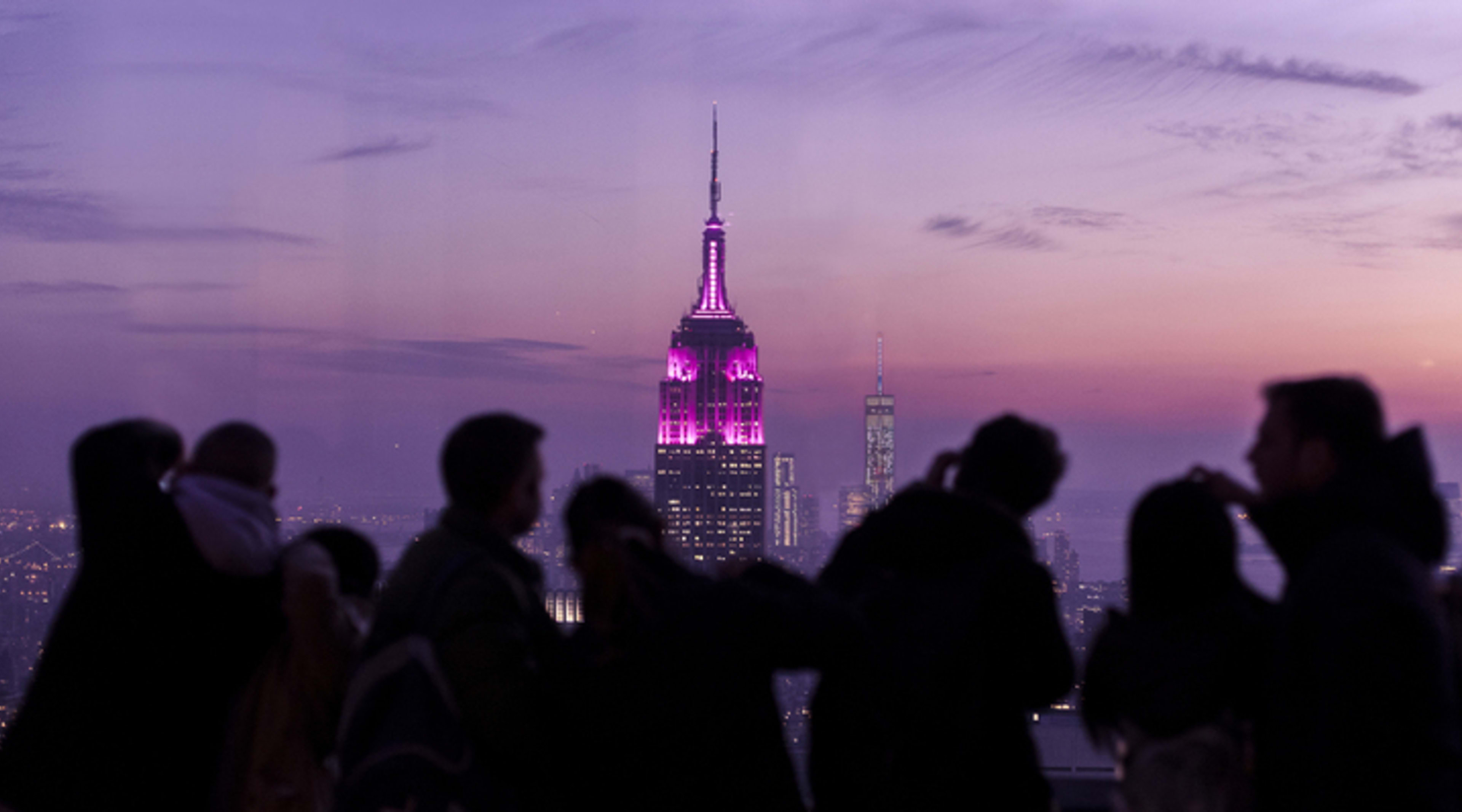 Dusk view of the Empire State Building from the Top of the Rock observatory