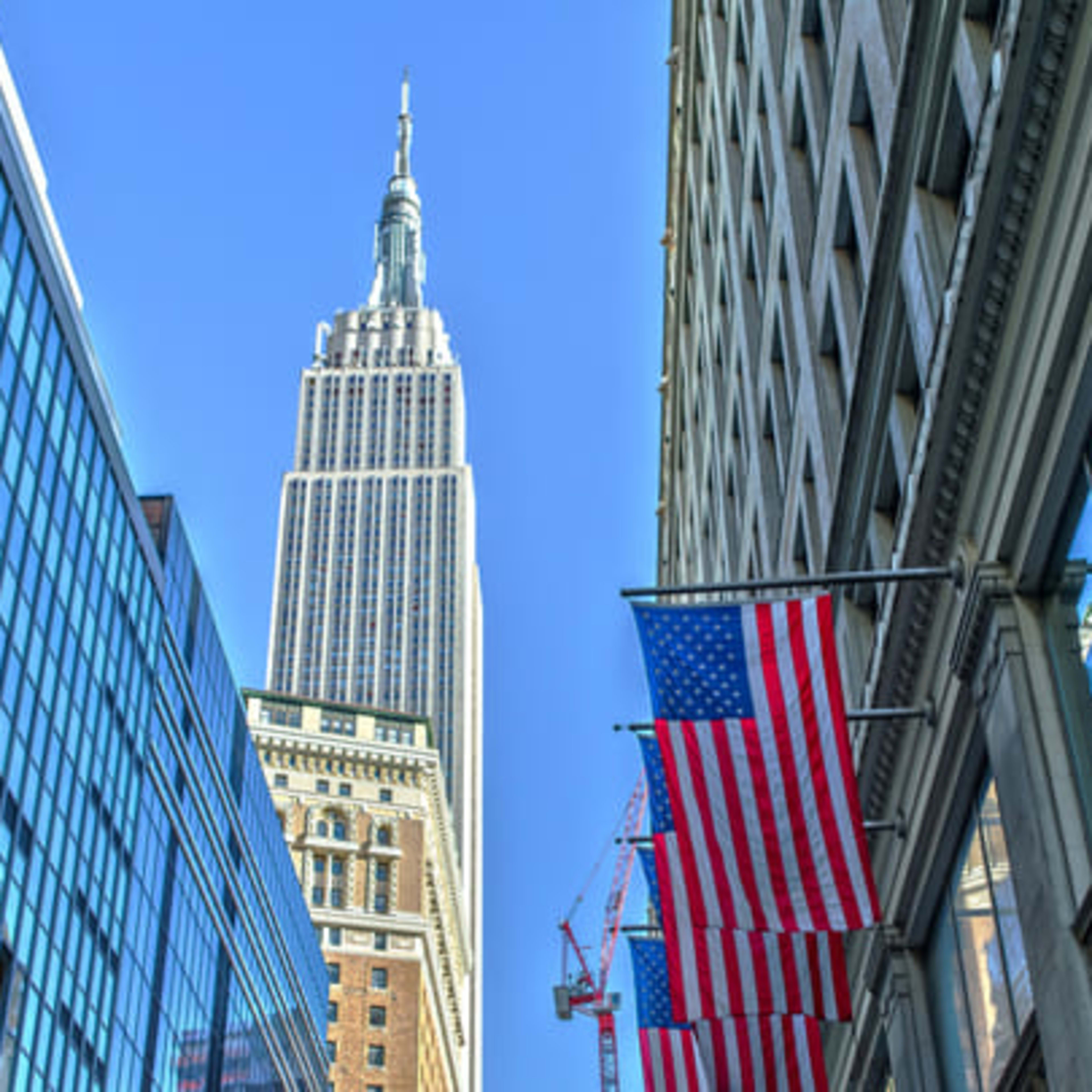 View looking up at the Empire State Building from street level