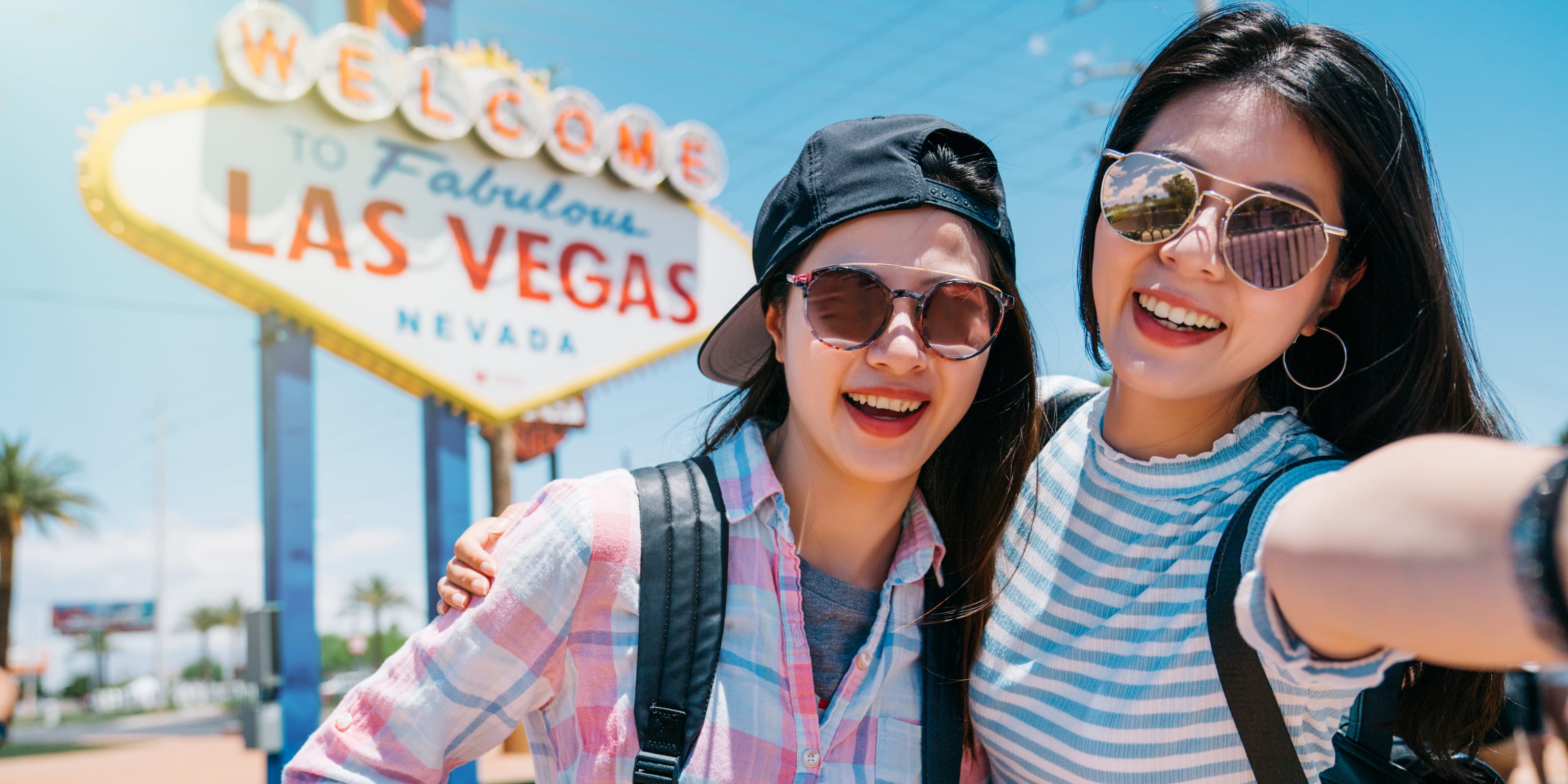 two friends having fun in las vegas